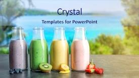  Presentation with protein - Colorful presentation design enhanced with bottles of different protein shakes backdrop and a sky blue colored foreground