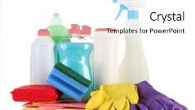  Presentation with dishwashing - Theme having bottles of dishwashing liquid and kitchen cleaners isolated on white background and a pink colored foreground