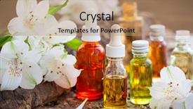  Presentation with essential oil - PPT theme having bottles of essential aromatic oils background and a coral colored foreground
