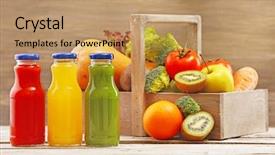  Presentation with healthy juice - Cool new PPT layouts with glass bottles of fresh healthy backdrop and a coral colored foreground