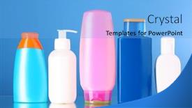  Presentation with beauty products - Cool new PPT layouts with bottles-of-health-and-beauty backdrop and a light blue colored foreground
