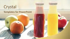  Presentation with juice - Slide deck having bottles of juice with fruits background and a cream colored foreground