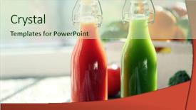 Presentation with fruits and vegetables - Presentation design featuring bottles of juice with fruits and vegetables in crate on windowsill background and a soft green colored foreground