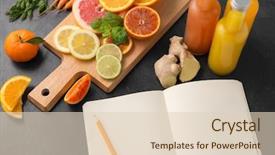  Presentation with juices - PPT theme having bottles of juices and notebook background and a lemonade colored foreground