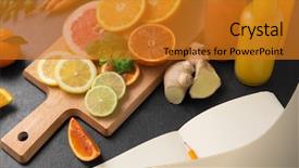  Presentation with juices - Presentation having bottles of juices and notebook background and a gold colored foreground