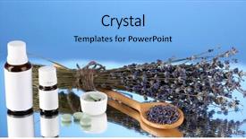  Presentation with homeopathy - PPT layouts consisting of bottles of medicines and herbs on blue background concept of homeopathy background and a light blue colored foreground