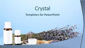  Presentation with homeopathy - Slides consisting of bottles of medicines and herbs on blue background concept of homeopathy background and a sky blue colored foreground