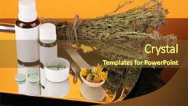  Presentation with homeopathy - Amazing slides having plantas medicinales - bottles of medicines and herbs backdrop and a tawny brown colored foreground
