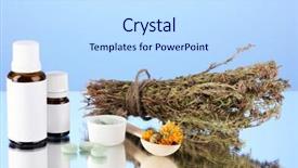  Presentation with herbs blue - Presentation theme featuring bottles of medicines and herbs on blue background concept of homeopathy background and a sky blue colored foreground