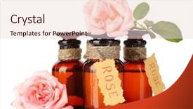  Presentation with oil - Audience pleasing theme consisting of bottles of oil and roses backdrop and a lemonade colored foreground