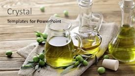  Presentation with olive oil bottle - PPT theme featuring staple - bottles of olive oil background and a lemonade colored foreground