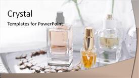  Presentation with perfume - Beautiful slide deck featuring bottles of perfume on table backdrop and a white colored foreground