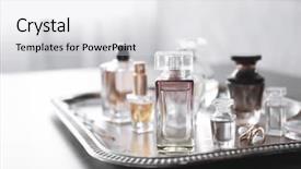 Presentation with perfume - Audience pleasing presentation theme consisting of bottles of perfume on table backdrop and a light gray colored foreground