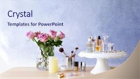  Presentation with produce stand - Colorful presentation theme enhanced with bottles of perfume on table backdrop and a  colored foreground