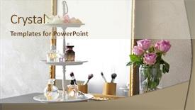  Presentation with perfume - Audience pleasing presentation design consisting of bottles of perfume on table backdrop and a lemonade colored foreground