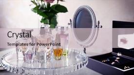  Presentation with perfume - Presentation theme featuring bottles of perfume on table background and a  colored foreground