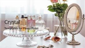  Presentation with stand - Beautiful presentation design featuring bottles of perfume on table backdrop and a coral colored foreground