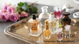  Presentation with perfume - Amazing presentation having bottles of perfume on table backdrop and a  colored foreground