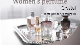  Presentation with perfume - Theme consisting of bottles of scent on table background and a light gray colored foreground