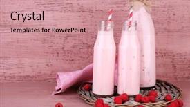  Presentation with smoothie - Beautiful PPT layouts featuring bottles of tasty raspberry smoothie drinks on pink wooden background backdrop and a coral colored foreground