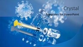  Presentation with vaccine - Slide set having bottles-of-vaccine-and-syringe background and a teal colored foreground