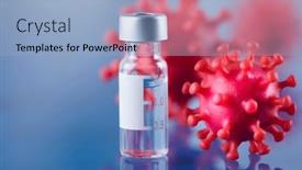  Presentation with vaccine - PPT theme having bottles-of-vaccine-and-syringe background and a light blue colored foreground