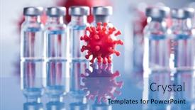  Presentation with vaccine - PPT theme consisting of bottles-of-vaccine-and-syringe background and a light blue colored foreground