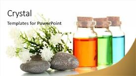 Presentation with oils - Colorful presentation enhanced with bottles with basics oils isolated backdrop and a white colored foreground