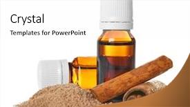  Presentation with essential oil - Theme having bottles with essential cinnamon oil background and a  colored foreground