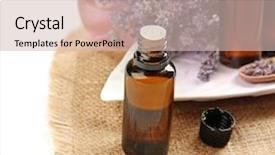  Presentation with essential oil - Presentation having bottles with essential oil and lavender on sackcloth background and a soft green colored foreground
