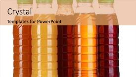  Presentation with juice - Cool new PPT theme with bottles with juice isolated backdrop and a yellow colored foreground