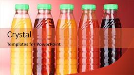  Presentation with juice - Slide set consisting of bottles with juice on red background and a red colored foreground