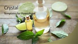  Presentation with essential oil bottles and rosemary - PPT layouts having bottles with mint oil lime background and a mint green colored foreground