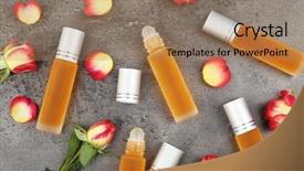  Presentation with perfume planner - Amazing PPT layouts having bottles with perfume and rosebuds backdrop and a coral colored foreground