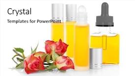  Presentation with perfume analysis - Cool new PPT layouts with bottles with perfume and rosebuds backdrop and a  colored foreground