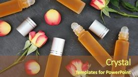  Presentation with perfume - PPT theme with bottles with perfume and rosebuds background and a tawny brown colored foreground