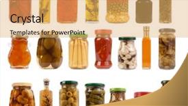  Presentation with olive oil - Theme with bottles with pickles sauce background and a yellow colored foreground