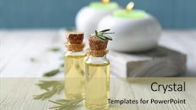  Presentation with herb - Theme with bottles with rosemary oil background and a yellow colored foreground