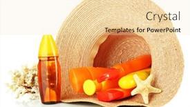  Presentation with bottles - PPT theme featuring bottles-with-suntan-cream background and a lemonade colored foreground