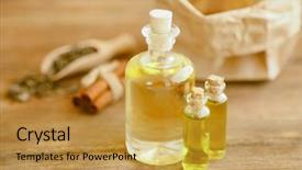  Presentation with bottles - Slides with bottles with tea oil background and a gold colored foreground