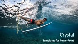  Presentation with seismic wave - Slide set featuring bottom line - surfer dives under the breaking background and a ocean colored foreground