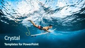  Presentation with wave - Cool new slide deck with bottom line - surfer dives under the wave backdrop and a  colored foreground