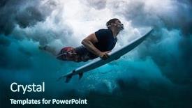  Presentation with wave - Amazing slide set having bottom line - young male surfer dives backdrop and a ocean colored foreground