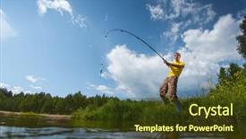  Presentation with pond - PPT theme enhanced with bottom line - young man fishing background and a tawny brown colored foreground