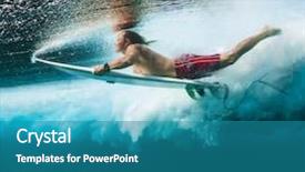  Presentation with ocean wave - Cool new theme with bottom line - young surfer dives backdrop and a teal colored foreground