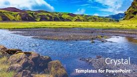  Presentation with green hills - Presentation design with bottom of canyon many streams flow canyon pakgil in iceland picturesque basalt hills overgrown green grass and moss background and a ocean colored foreground