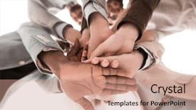  Presentation with team hands - Amazing presentation theme having bottom up - close up business team folded backdrop and a coral colored foreground