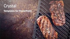  Presentation with barbecue dry aged kobe rib - Slide deck with bottom up - two barbecue dry aged kobe background and a gray colored foreground