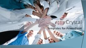  Presentation with small group top view - PPT theme featuring bottom-view-a-group background and a light blue colored foreground