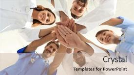  Presentation with team health - Presentation design featuring bottom view a team background and a coral colored foreground